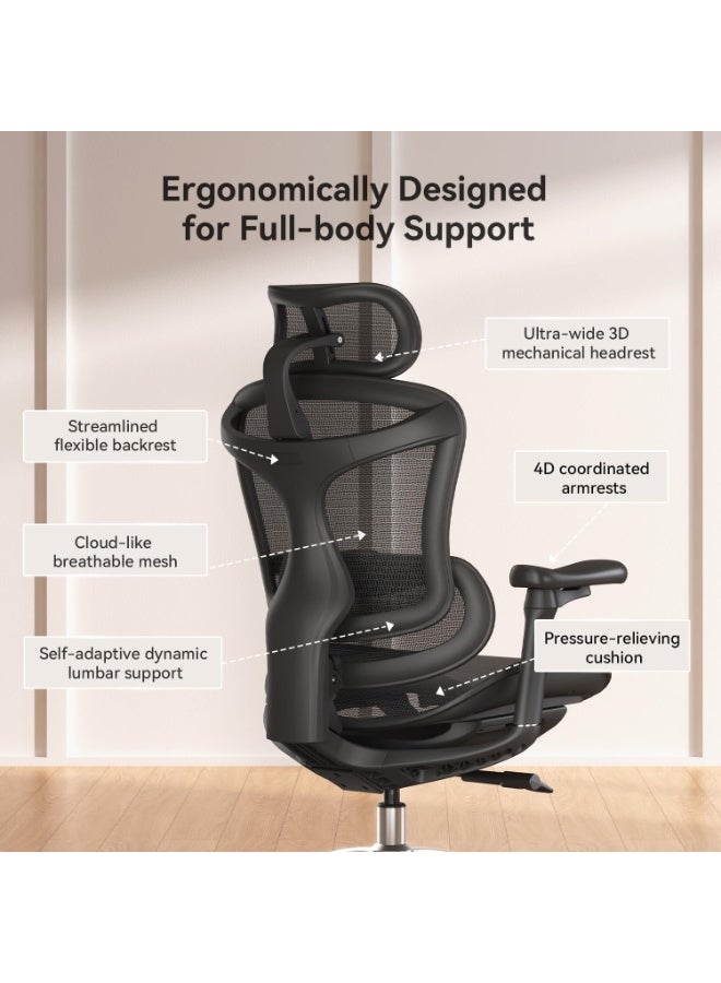SIHOO Doro C300 Ergonomic Office Chair with Ultra Soft 3D Armrests, Dynamic Lumbar Support for Home Office Chair, Adjustable Backrest Desk Chair, Swivel Big and Tall Computer Chair Black - Image 4