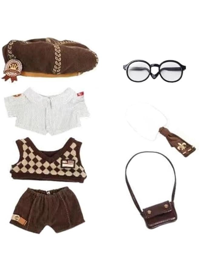 Arabest 20cm Plush Doll Clothes Hat Shirt Vest Pants Tie Backpack Glasses Mailman Set 8in Doll Accessories Dress Up  - Image 1