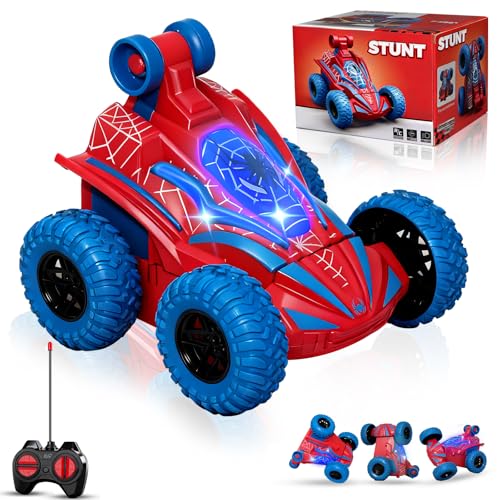 Rakay Spider Remote Control Car 360Rotation Rc Stunt Car with Cool Flashing Light Superhero Car Toys for Kid Indoor Outdoor 4wd Toy Car Birthday Gift for Boy Ages 3 4 5 6 7 8 9 10 11 12 - Image 1
