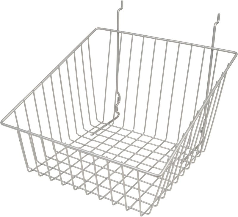 Econoco - Epoxy Chrome Multi-Fit Sloped Front Wire Basket for Slatwall, Pegboard or Gridwall (Set of 6) Metal Semi-Gloss Basket, Epoxy Chrome - Image 1