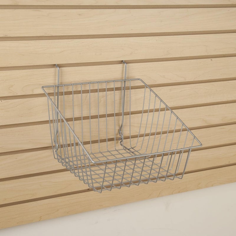 Econoco - Epoxy Chrome Multi-Fit Sloped Front Wire Basket for Slatwall, Pegboard or Gridwall (Set of 6) Metal Semi-Gloss Basket, Epoxy Chrome - Image 2