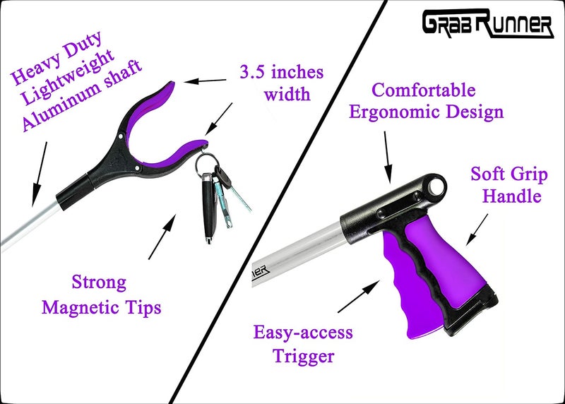 GrabRunner 32 inch Foldable Reacher Grabber Tool with Magnetic for Seniors, Disabled, After Surgery Recovery(Dark Purple) - Image 3