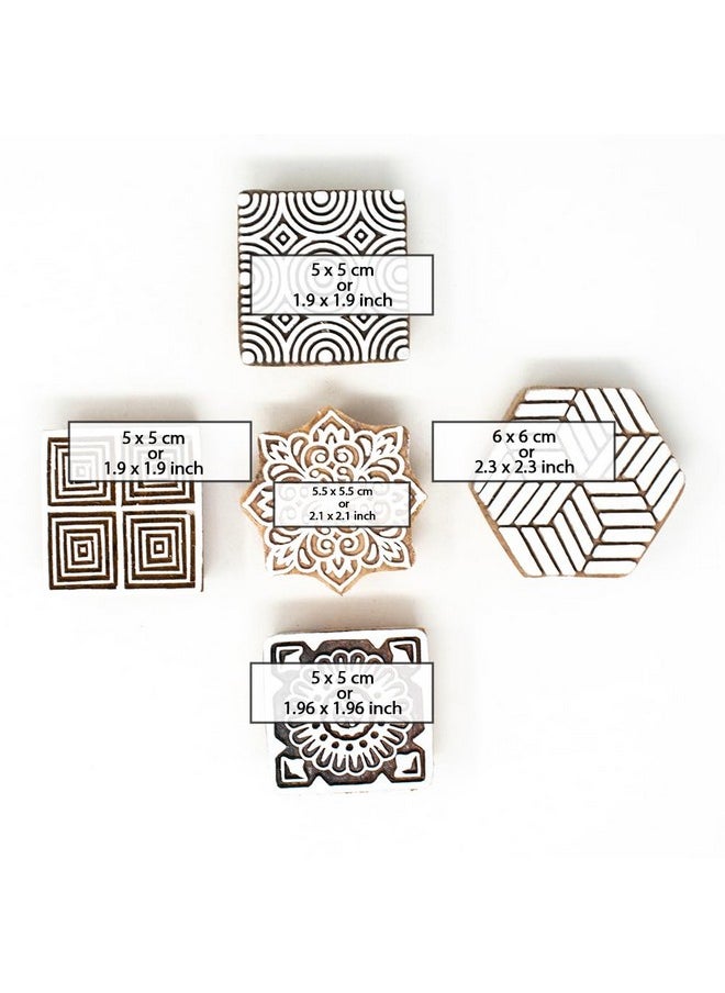 Hashcart Hashcart | Set of 5 | Wooden Handcarved Designer Blocks for Printing/Stamps for Mahndi/Saree Border/Scrapbooking/Fabric Textile Paper/Kids/Art Work  - Image 3