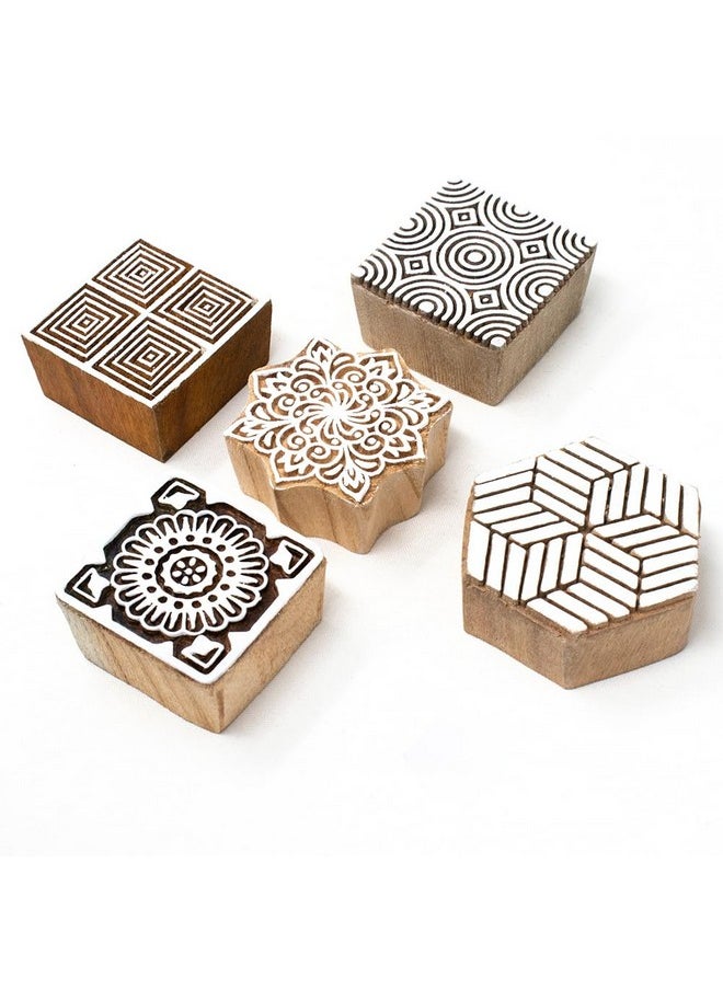 Hashcart Hashcart | Set of 5 | Wooden Handcarved Designer Blocks for Printing/Stamps for Mahndi/Saree Border/Scrapbooking/Fabric Textile Paper/Kids/Art Work  - Image 1