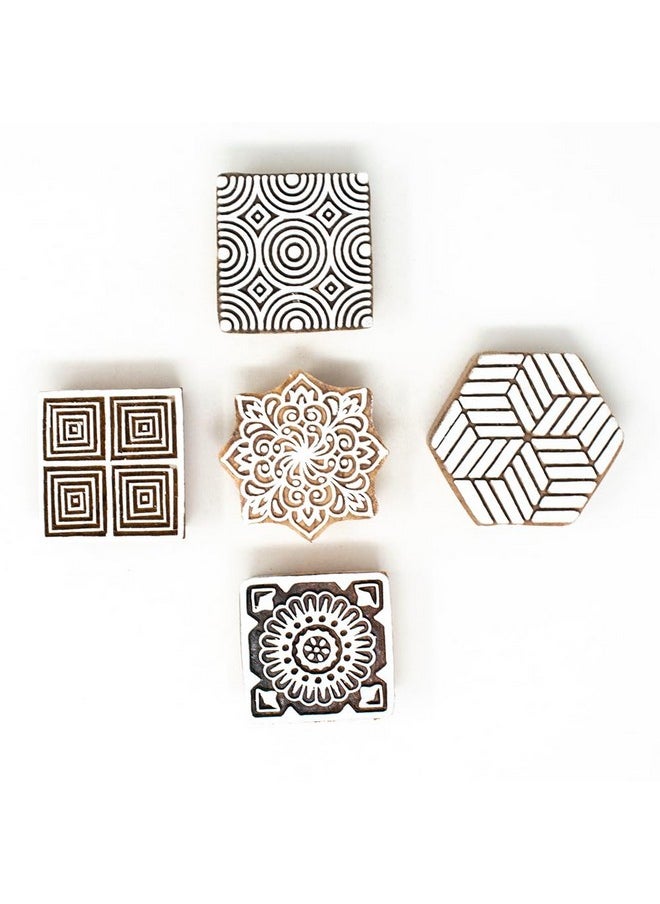 Hashcart Hashcart | Set of 5 | Wooden Handcarved Designer Blocks for Printing/Stamps for Mahndi/Saree Border/Scrapbooking/Fabric Textile Paper/Kids/Art Work  - Image 2