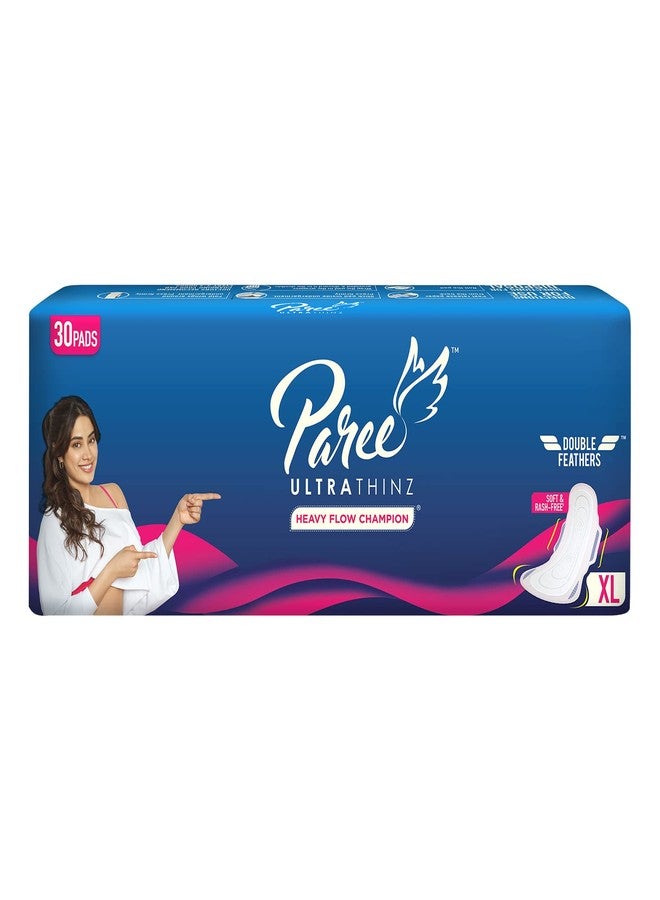 Paree Ultra Thinz Soft & Rash Free Double Feathers XL Tri-Fold Sanitary Pads, 30 Pads + Paree Pariz Intimate Wash with Apple & Red Berry Extracts (100ml) - Image 2