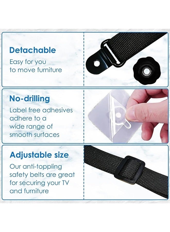 كيلا شريطان قابلان للتعديل لسلامة التلفزيون، مثبتات أثاث لاصقة مضادة للانقلاب بدون حفر لحماية الأطفال، شاشات مسطحة مثبتة على الحائط أو الخزانة أو الحامل أو المكتب، أشرطة الزلازل - Image 3