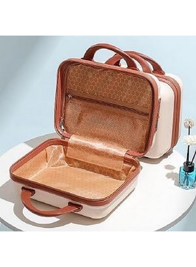 Caraxis Hard Shell Vanity Case for Women - Portable Waterproof Cosmetic Travel Bag with Zipper, Lightweight Toiletry Organizer Box, Carry-On Makeup Case with Clip-on Handle (Beige)-Pack of 1 - Image 5