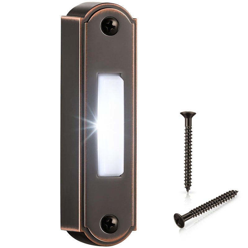 Dreyoo Metal Lighted Doorbell Button, Heavy Duty Metal Wired Door Bell Push Button LED Wall Mounted Doorbell Switch for Universal Garage Door Opener Switch, White Light, Property In Copyright (Bronze) - Image 1