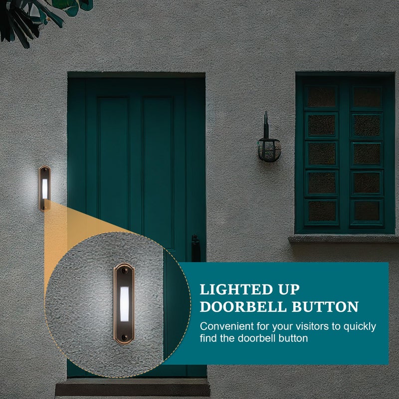 Dreyoo Metal Lighted Doorbell Button, Heavy Duty Metal Wired Door Bell Push Button LED Wall Mounted Doorbell Switch for Universal Garage Door Opener Switch, White Light, Property In Copyright (Bronze) - Image 4