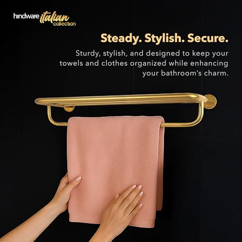 Hindware Italian Collection Towel Hanger for Bathroom | PVD Coated Towel Holder | Brass Towel Rack |Luxury Pure Gold Color Finish | Premium Bathroom Accessories Series - Image 2