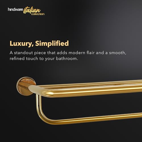 Hindware Italian Collection Towel Hanger for Bathroom | PVD Coated Towel Holder | Brass Towel Rack |Luxury Pure Gold Color Finish | Premium Bathroom Accessories Series - Image 5