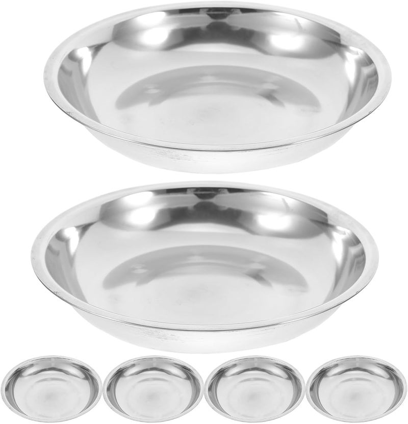 VOSAREA 6pcs Stainless Steel round Deepen Barbecue Plates 15cm Steak Dinnerware Set for Kitchen and Outdoor Dining - Image 1