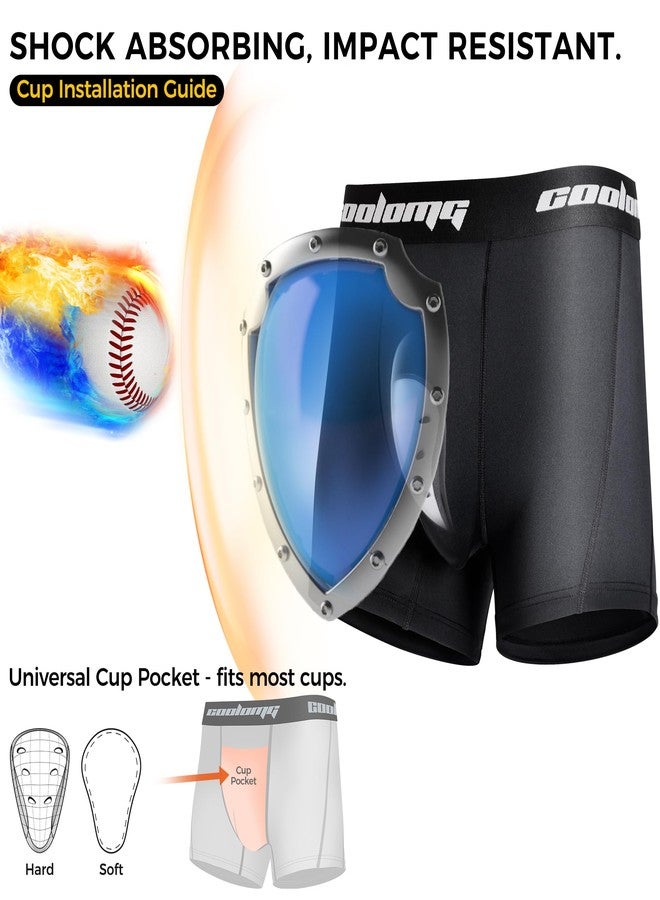 COOLOMG Youth Boys Compression Shorts with Cup Pocket Baseball Football - Image 2
