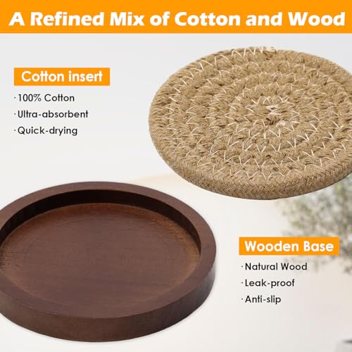 Mckanti 6 Pack Wood Coasters for Drinks with Cotton Coasters Insert, Wooden Coasters with Holder for Coffee Table Decor, Absorbent Coasters for Kinds of Cups, 4.3 Inches - Image 2