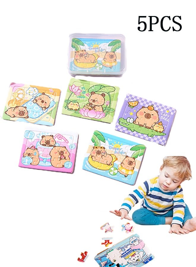 5 Pieces of Cute Capibala Scene Puzzles for Kids & Teens - Challenging Mini Puzzles , Perfect for Relaxation and Home décor - Great for Beginners and DIY Enthusiasts, Educational and Stress-relieving Activities for 4-6 Year Olds - Image 1