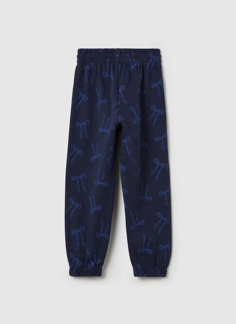 او في اس Cotton Joggers With Elasticated Trims And Print