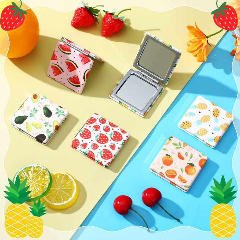 Vicenpal Compact Mirrors Small Pocket Mirror Fruit Design Mini Magnifying Portable Makeup Compact Mirror Pu Leather Double Sided Pocket Mirror For Women Girls Mother Kids Gift (6 Pcs) - Image 2