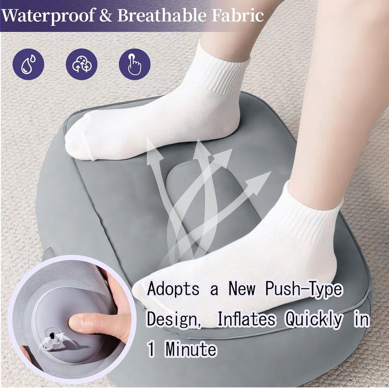 Inflatable Travel Foot Rest Pillow, Upgraded Built-in Press-Type Inflation Device, Soft Flocking Pillow, Flights Relax Cushion, Great for Cars, Home, Office, Trains, Airplane (Grey) - Image 5
