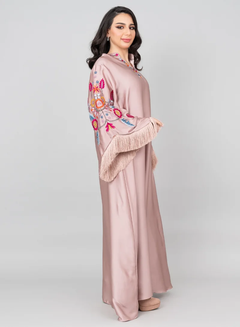IKKXA Shimmer Detail Sleeves Embroidered Jalabiya IK1018 Brown