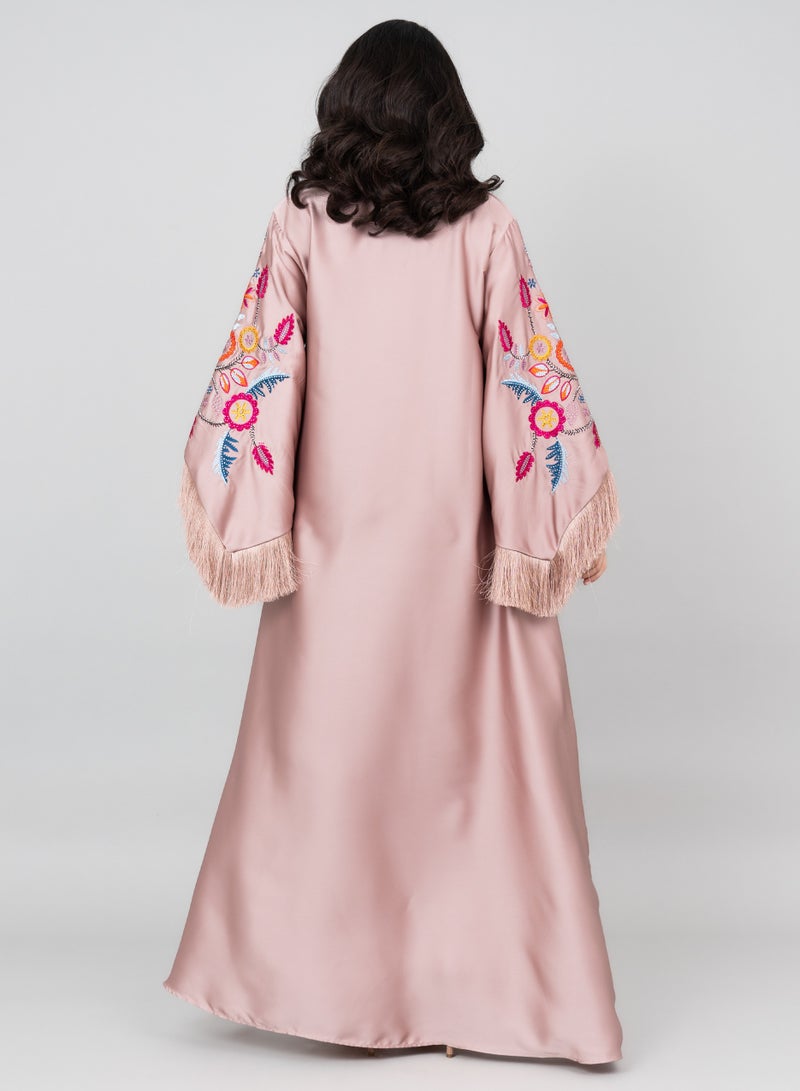 اكسا جلابية مطرزة بأكمام بتفاصيل لامعة لون بني - Image 4