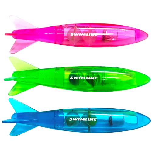 Swimline Original 3Pack Diving Toys LED LightUp Glowing Fun Torpedo Turbos Catch The Fish Retrieval Game for Swimming Pool Bath Tub for Kids Multi Color Flashing Underwater Dive Practice Learn - Image 1