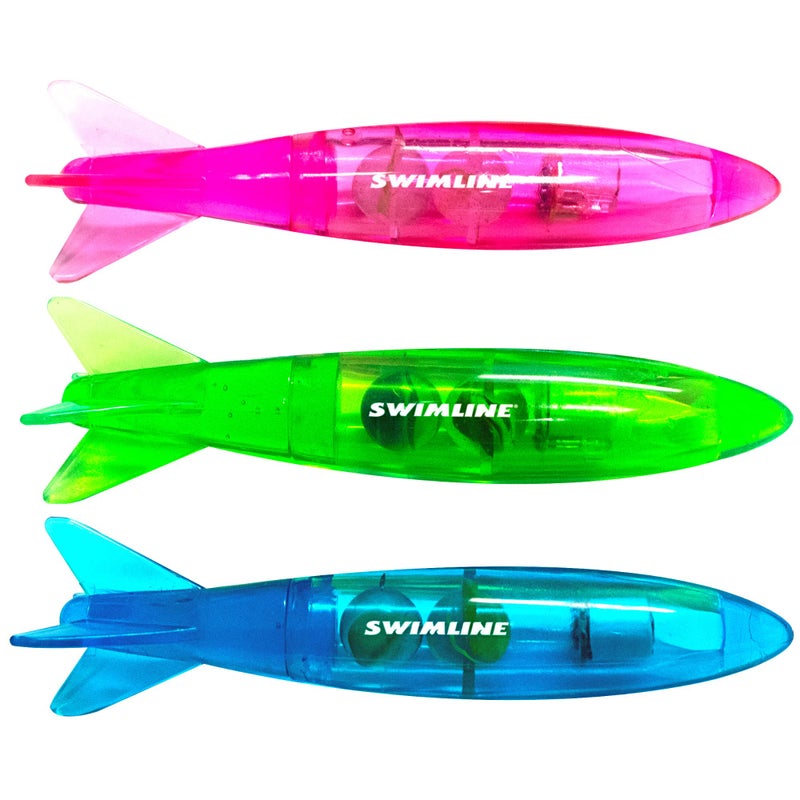 Swimline Original 3Pack Diving Toys LED LightUp Glowing Fun Torpedo Turbos Catch The Fish Retrieval Game for Swimming Pool Bath Tub for Kids Multi Color Flashing Underwater Dive Practice Learn - Image 2
