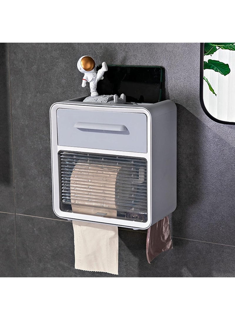 Arabest Toilet Paper Holder Toilet Roll Holder, Wall Mount Toilet Waterproof Paper Holder Shelf, Toilet Paper Tray Roll Paper Tube Storage Box Toilet Wall Mounted (Large Gray)  - Image 2