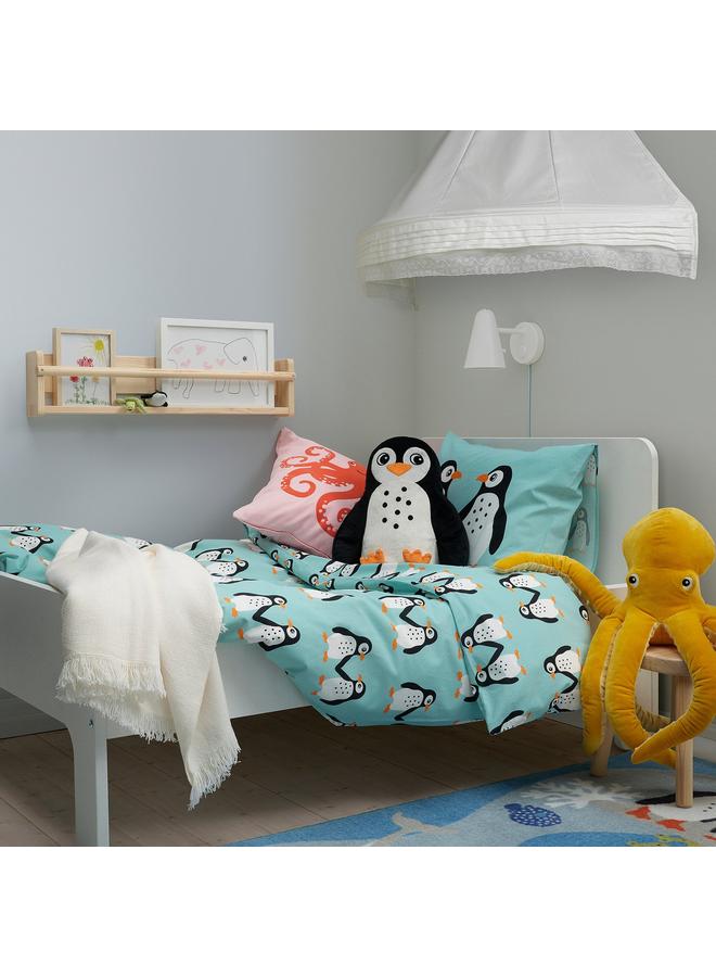 erorex Duvet cover and pillowcase, penguin pattern/light turquoise, 150x200/50x80 cm - Image 4
