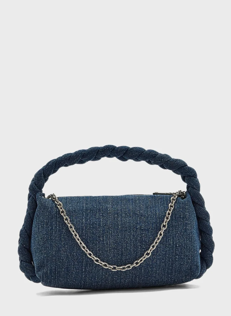 Ginger Denim Braided Handle Slouchy Bag