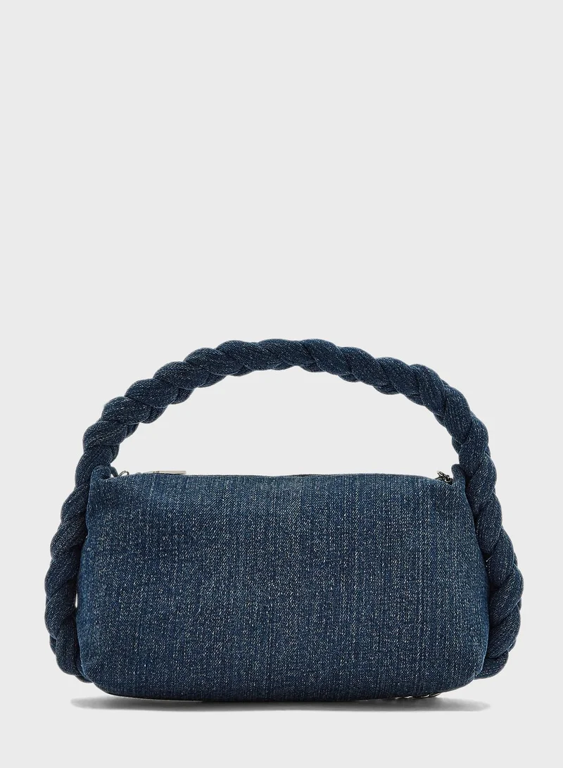 Ginger Denim Braided Handle Slouchy Bag