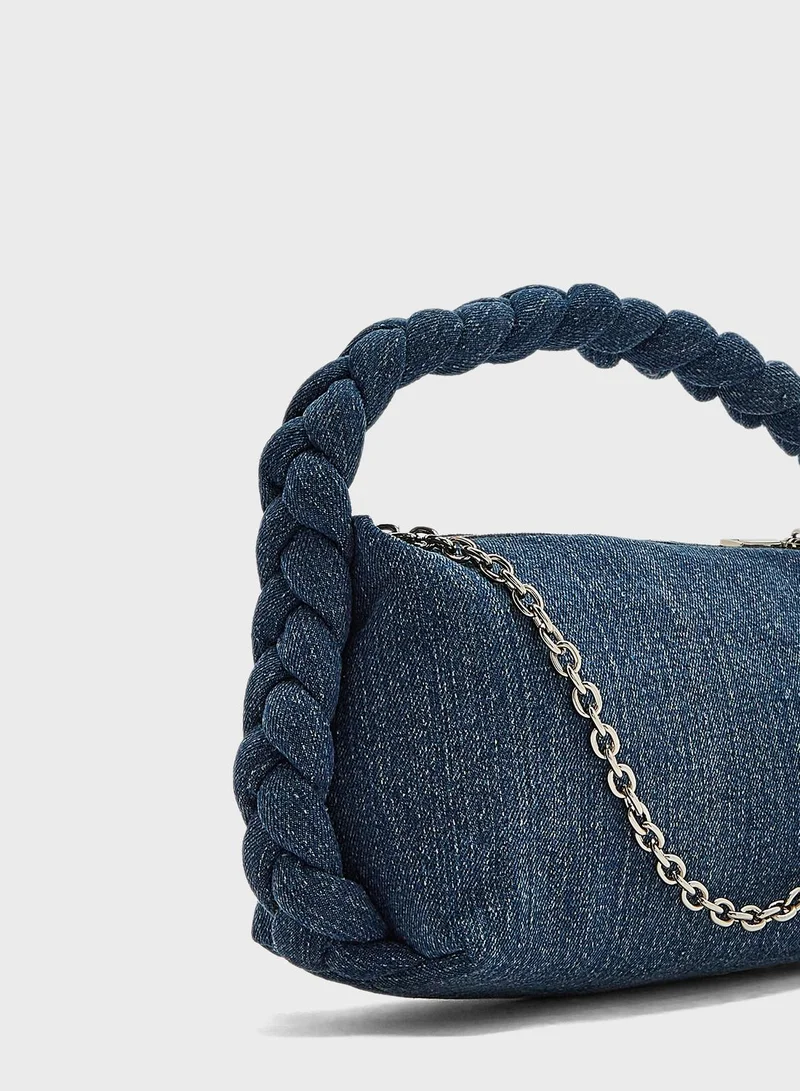 Ginger Denim Braided Handle Slouchy Bag
