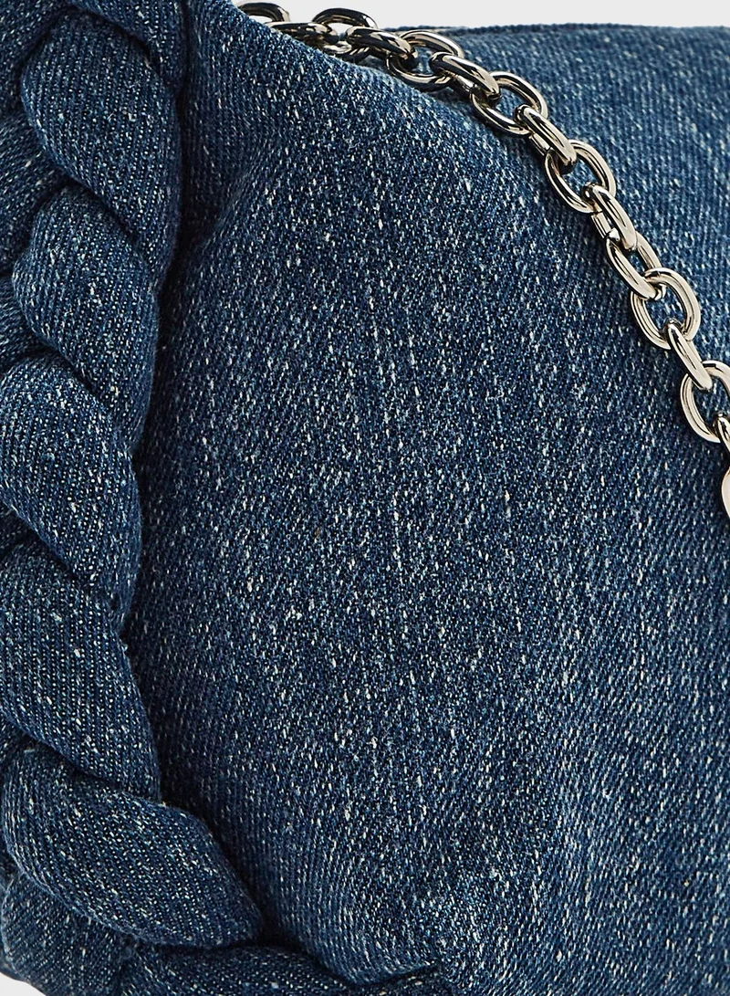 Ginger Denim Braided Handle Slouchy Bag
