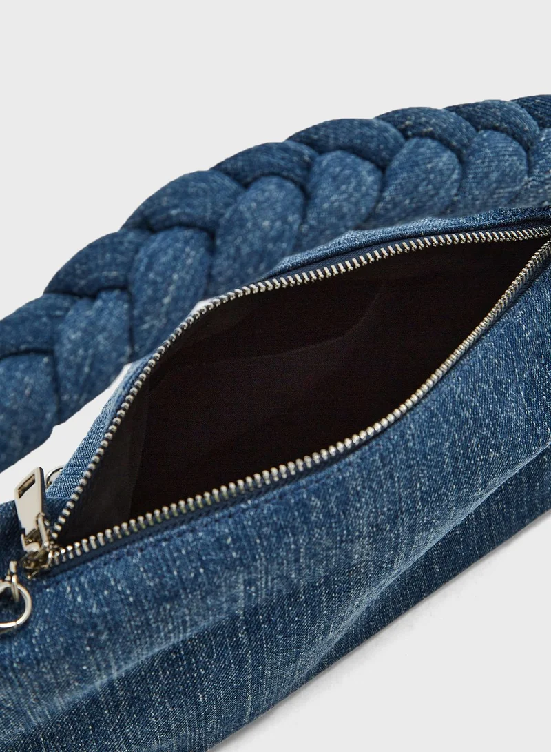 Ginger Denim Braided Handle Slouchy Bag