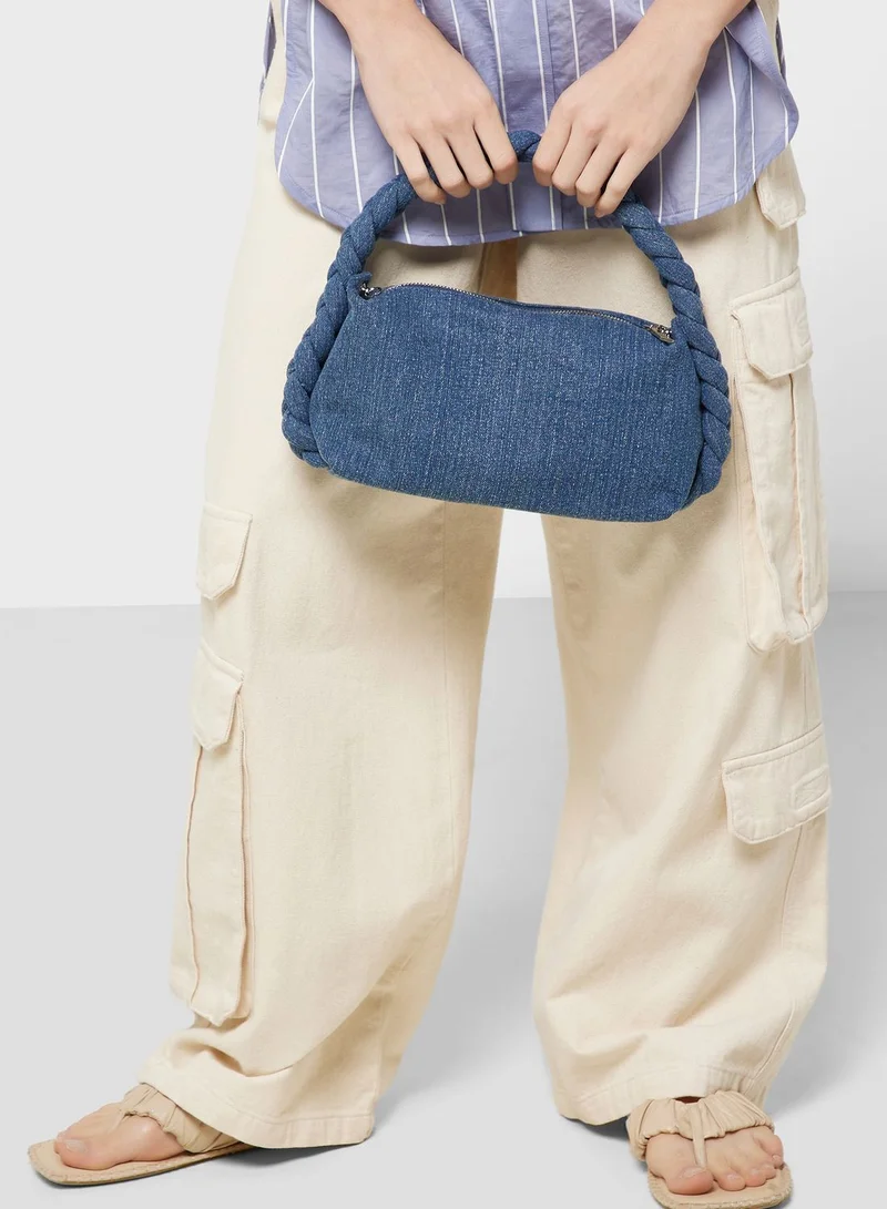 Ginger Denim Braided Handle Slouchy Bag