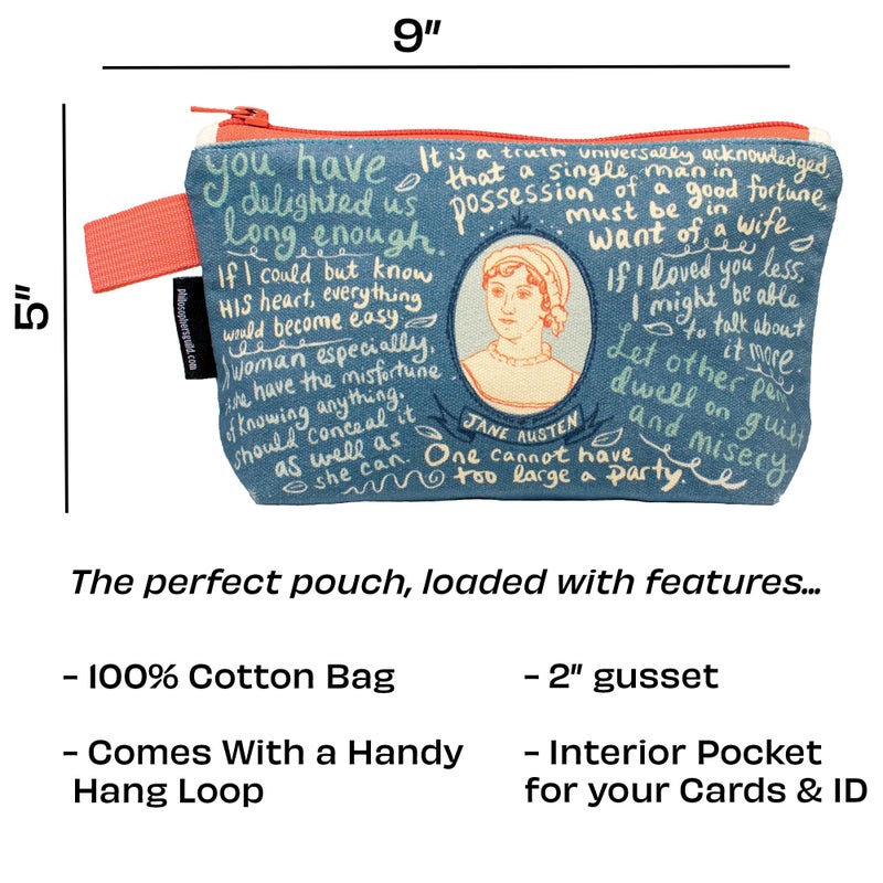 The Unemployed Philosophers Guild Jane Austen Bag - 9" Canvas Zipper Romance Themed Pouch for Pencils, Tools, Cosmetics, Toiletries and More - Image 4