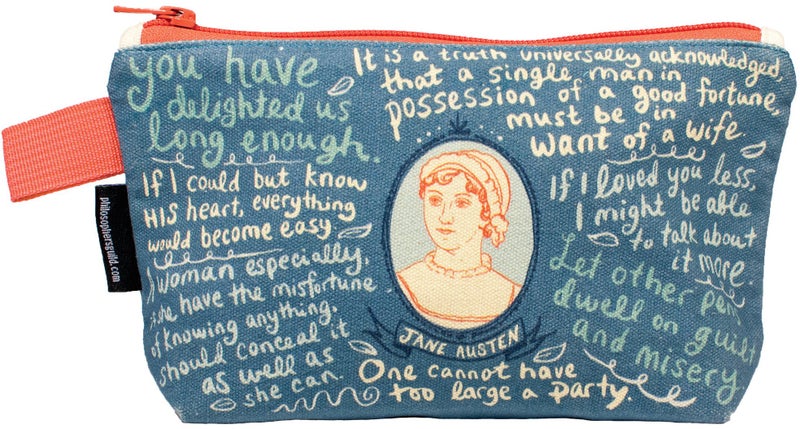 The Unemployed Philosophers Guild Jane Austen Bag - 9" Canvas Zipper Romance Themed Pouch for Pencils, Tools, Cosmetics, Toiletries and More - Image 1