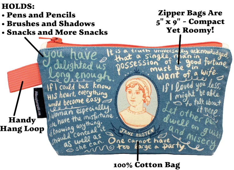 The Unemployed Philosophers Guild Jane Austen Bag - 9" Canvas Zipper Romance Themed Pouch for Pencils, Tools, Cosmetics, Toiletries and More - Image 3