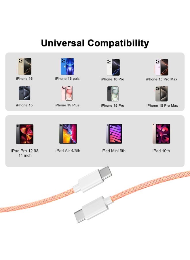 1 Pack 60W USB C to USB C Charging Cable Cord Long for iPhone 17/17 Pro/17 Pro Max/Air/16/16 Pro/16 Pro Max/15/15 Pro Max, iPad Pro/Air/Mini（Orange，1M） - Image 4