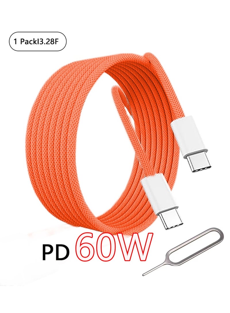 1 Pack 60W USB C to USB C Charging Cable Cord Long for iPhone 17/17 Pro/17 Pro Max/Air/16/16 Pro/16 Pro Max/15/15 Pro Max, iPad Pro/Air/Mini（Orange，1M） - Image 1