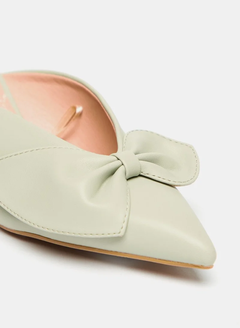 Flora Bella Bow Accent Slip On Mules with Kitten Heels