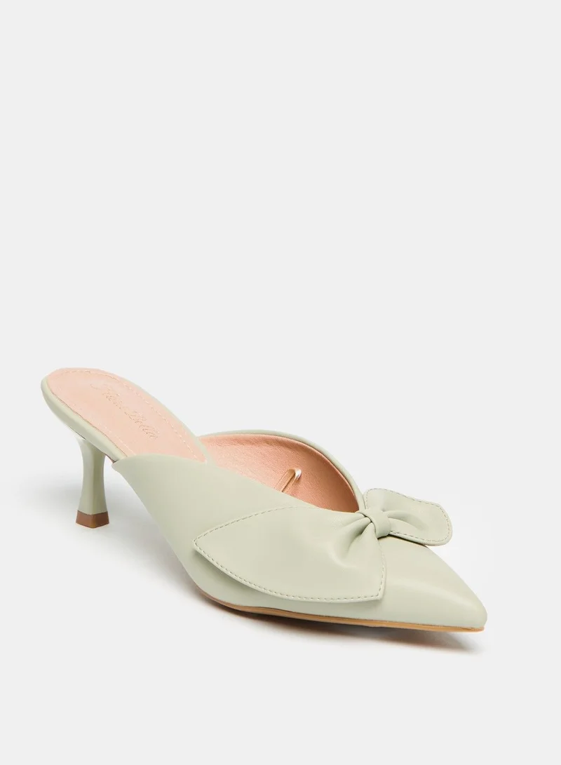 Flora Bella Bow Accent Slip On Mules with Kitten Heels