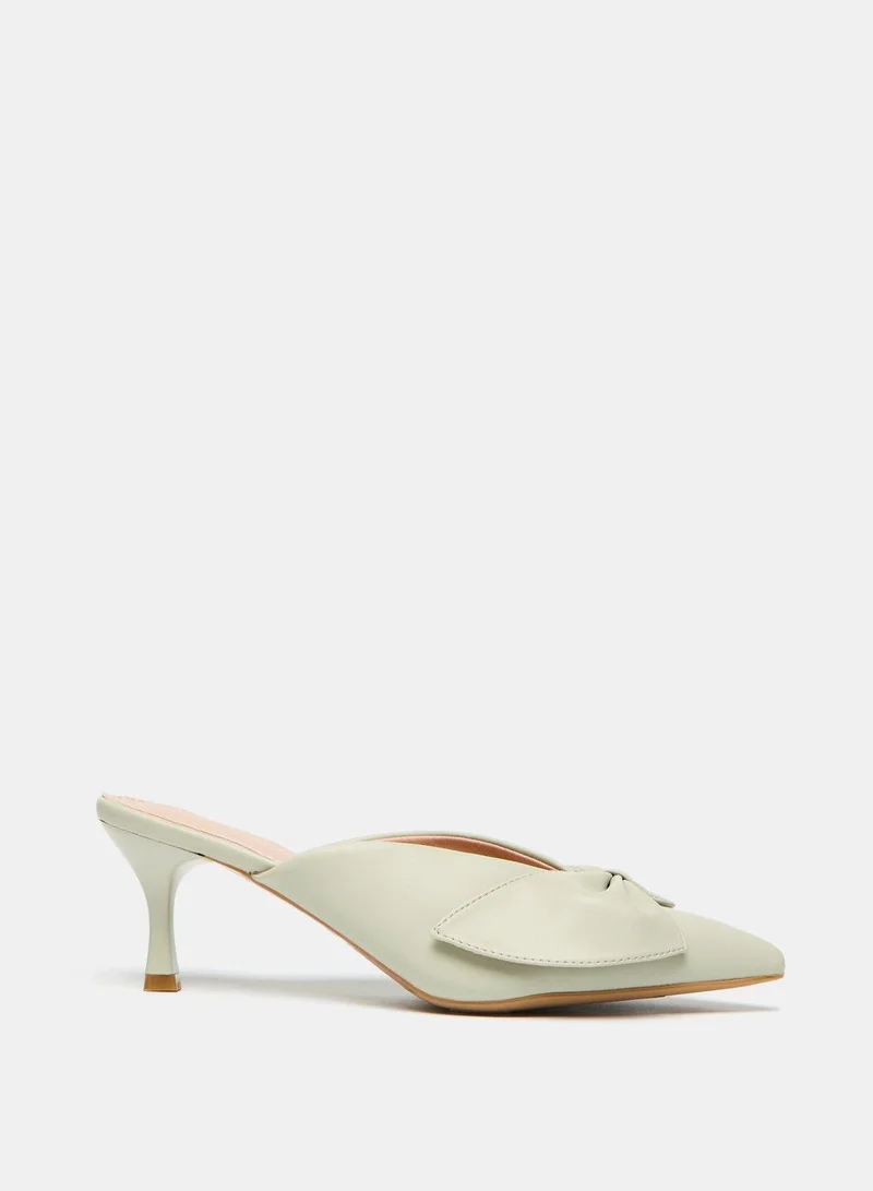 Flora Bella Bow Accent Slip On Mules with Kitten Heels