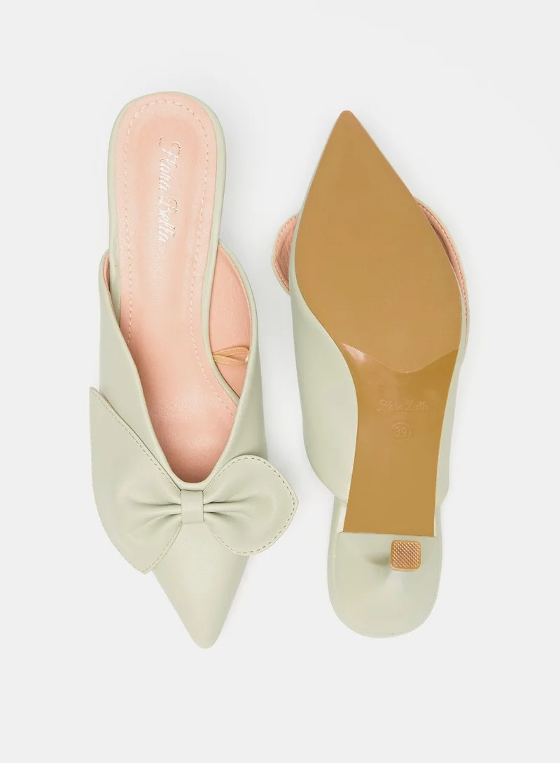 Flora Bella Bow Accent Slip On Mules with Kitten Heels
