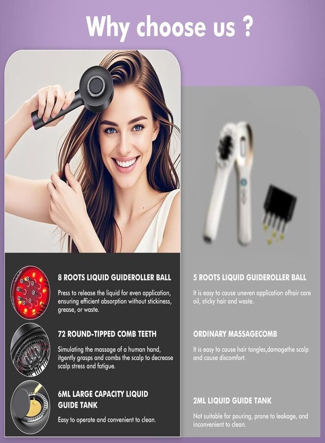 نواكيي مشط تدليك كهربائي، علاج بالاهتزاز بالضوء الأحمر، فرشاة تدليك فروة الرأس، فرشاة تدليك فروة الرأس، فرشاة تدليك كهربائية مضادة لتساقط الشعر، أسود - Image 2