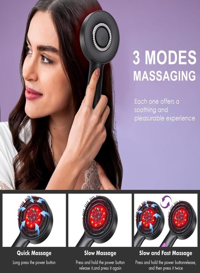 نواكيي مشط تدليك كهربائي، علاج بالاهتزاز بالضوء الأحمر، فرشاة تدليك فروة الرأس، فرشاة تدليك فروة الرأس، فرشاة تدليك كهربائية مضادة لتساقط الشعر، أسود - Image 3