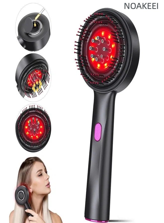 نواكيي مشط تدليك كهربائي، علاج بالاهتزاز بالضوء الأحمر، فرشاة تدليك فروة الرأس، فرشاة تدليك فروة الرأس، فرشاة تدليك كهربائية مضادة لتساقط الشعر، أسود - Image 1
