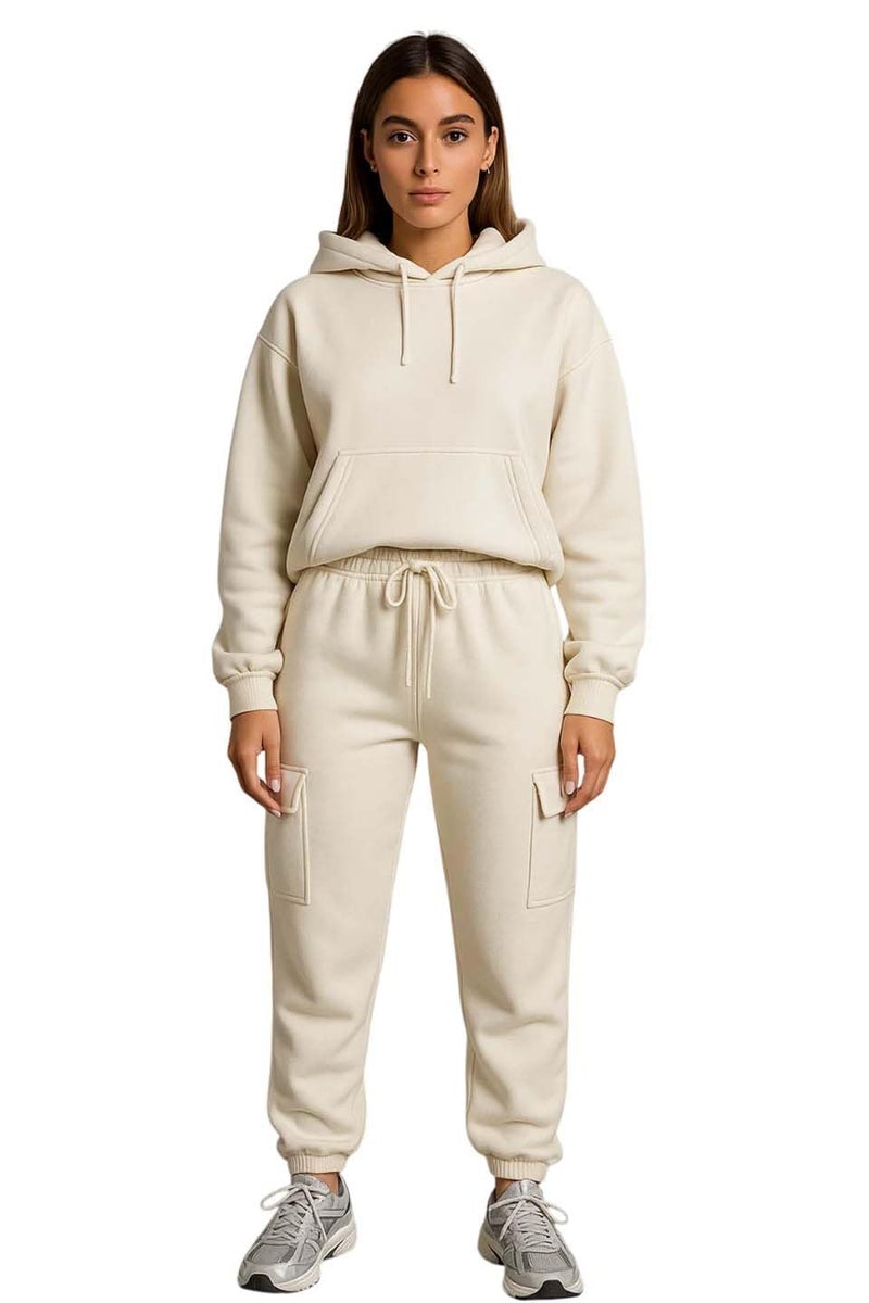 KOTTY Women's Co-Ords Solid Sweatshirt With Sweatpant (White,S)_KTTWINTERSET134S - Image 2