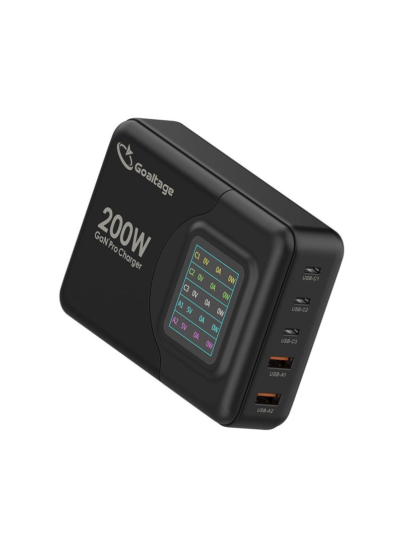 Goaltage Super-Fast Pro 200W GaN Wall Charger & LCD Digital Display, Safety Protection, Multi-Port Functionality - Image 3