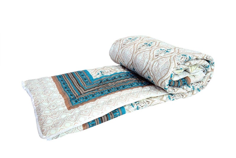 SVT Traditional Famous Rajasthani Print Jaipuri Beautiful Floral Print in White & Blue Jaipuri Rajai/Razai/Quilt Single/Single Bed Quilt/Comforter/AC Quilt/AC Comforter - Image 2